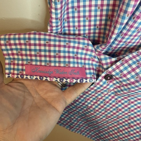 Robert Graham Shirt Men XL‎ Blue Pink Check Button Up Short Sleeve - Picture 5 of 13
